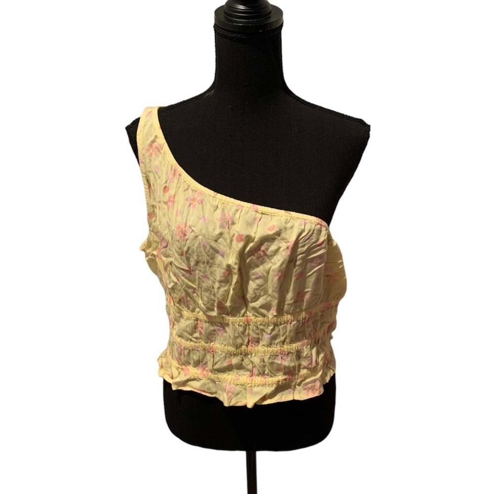 BP One Shoulder Crop Top in Yellow Lemonade Sophie Floral XL NWT